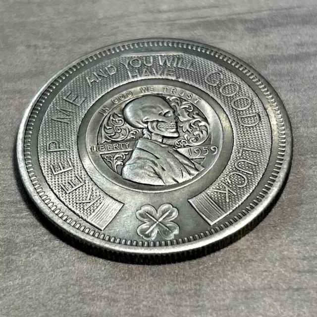 LUCKY-Good Luck Skull Token Heads Tails Flip Challenge Coin