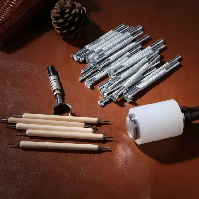 27 piezas/juego de herramientas de perforación artesanales de cuero hágalo usted mismo para coser tallado hágalo usted mismo
