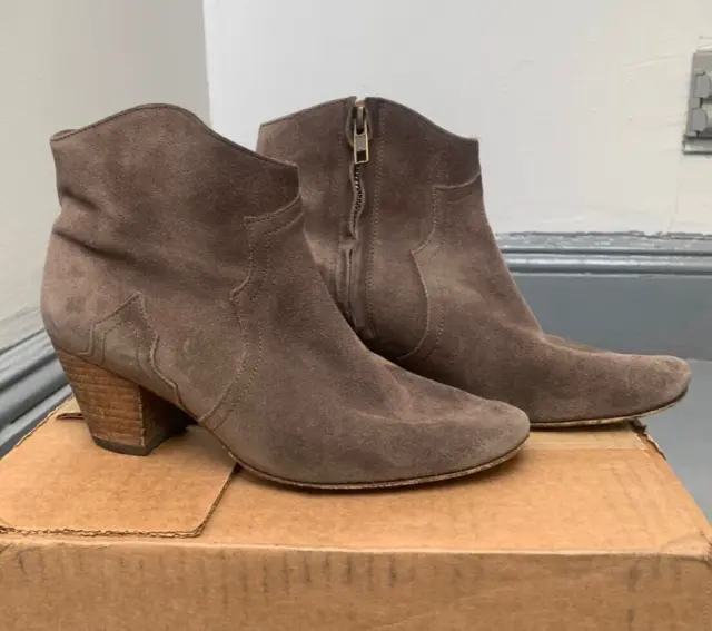 Isabel Marant Taupe Dicker Ankle Boots EU 37 Sz 6.5 Booties Suede Leather Brown