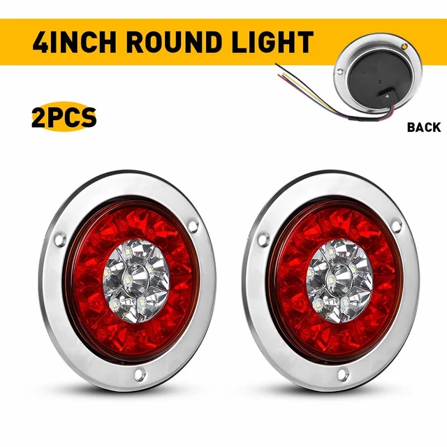 2PCS 4" 16LED RounTruck Light Tail Brake Stop Turn Signal Lights Red/White