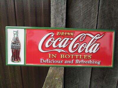 Coca-Cola Red Steel Sign with Christmas Coke Bottle Drink Coca-Cola In Bottles