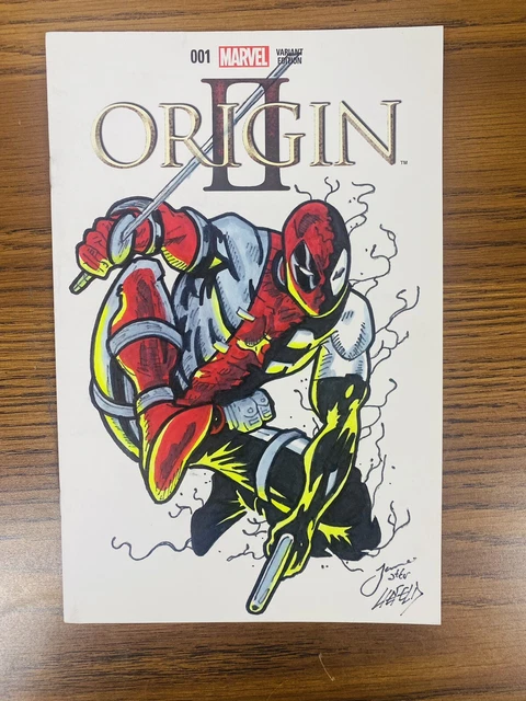 Original Sketch Cover Spider-Man Deadpool Liefeld Drawn & Signed James Fugate. Original Sketch Cover Spider-Man Deadpool Liefeld Drawn & Signed James Fugate.