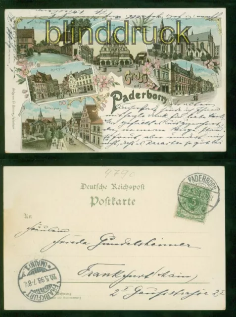 Paderborn Litho-AK Gruss aus ..... sechs Ansichten 1898 nach Frankfurt (d9436)