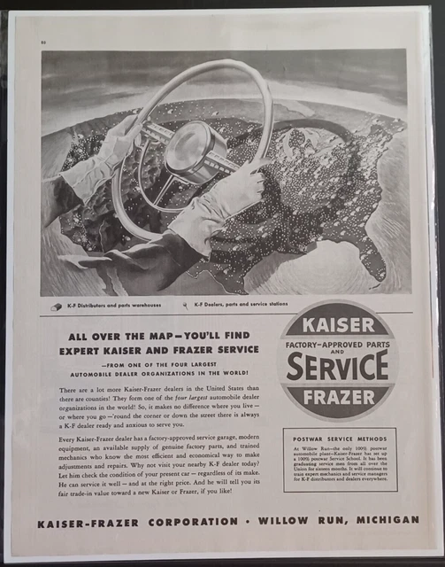 1947 Kaiser Frazer Automotive Parts Service Vintage Print Ad Willow Run Michigan