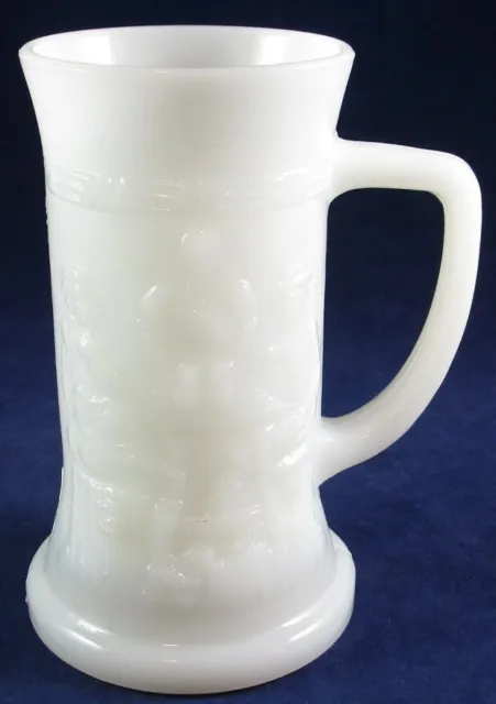 Vintage Unused Fostoria Milk Glass 5-7/8" Mug Tankard with Figures of People