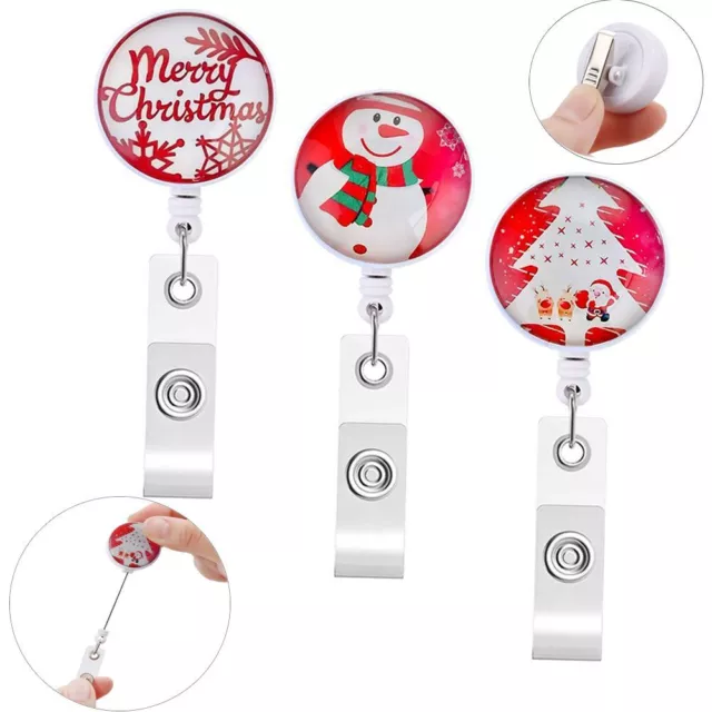 Clip Retractable ID Name Card Key Ring Christmas Style Badge Holder Lanyards