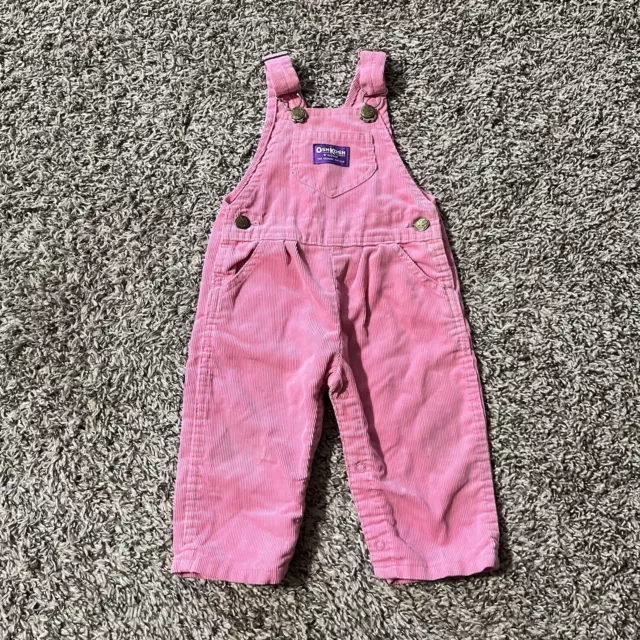 Vintage Oshkosh Girls Pink Corduroy Overalls Vestbak Size 12 Months