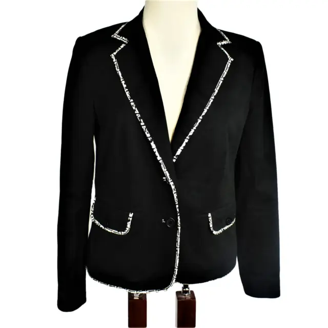 Liz Claiborne Womens 8 2 Button Blazer Fitted Cotton Stretch Long Sleeve Black