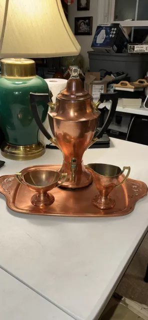 Antique Manning & Bowman Co Copper Percolator Set circa 1920s-30s.