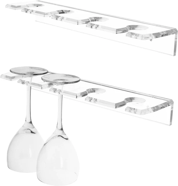 Modern Clear Acrylic 4-Slot Stemware Wine Glass Wall Hanging Rack, Set of 2