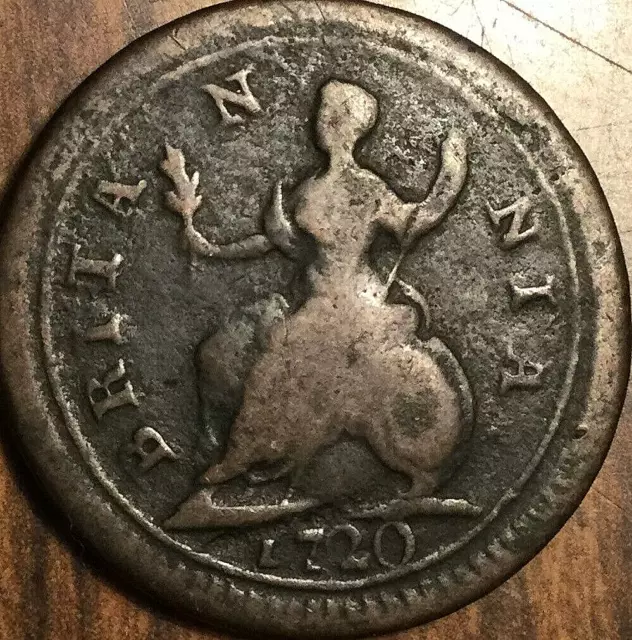 1720 Uk Gb Great Britain Farthing Coin