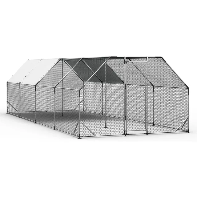 10'x26' Outdoor Large Metal Chicken Coop Walk-in Chicken Run Pen Hen House