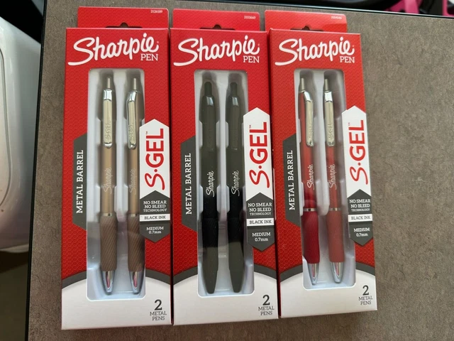 3 ~ 2-Packs 6 Sharpie S-Gel Metal Barrel Pens Gold Black Red all with Black Ink