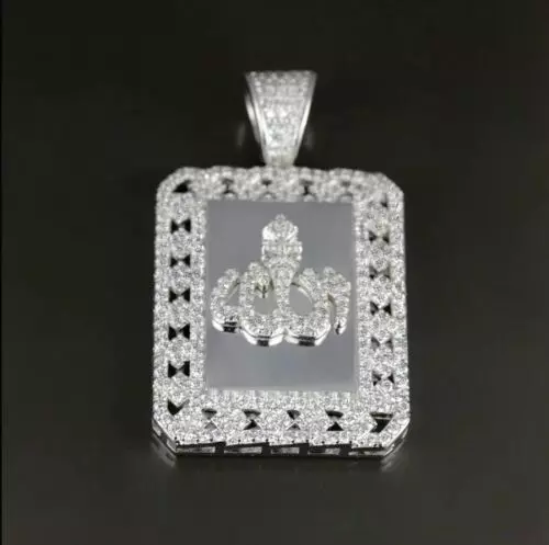 Men's Arabic "Allah" Pendant Simulated Diamond 14k White Gold Plated 2 Carat