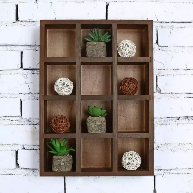 12 Compartment Freestanding Wall Mounted Shadow Box,Brown Wood Display Shelf