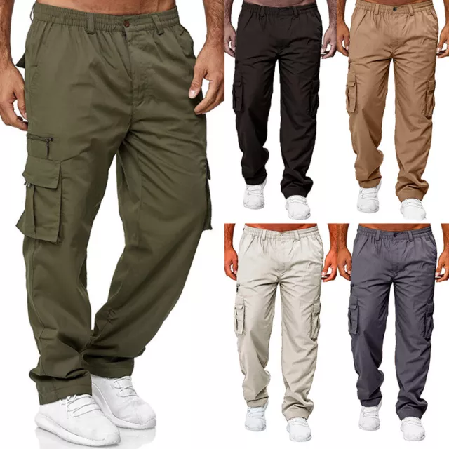 Uomo Pantaloni da Lavoro Combattimento Multi Tasche Cargo Elasticizzato Vi ♪