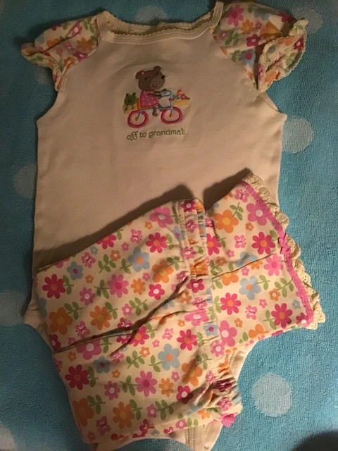 Carters 18 Mos Girls 2 Pc Outfit Yellow Floral Bodysuit & Pants Off To Grandma’s