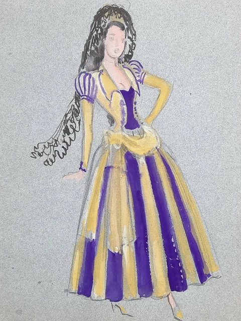 ROBE FEMME DESSIN ORIGINAL Aquarelle JOSE DE ZAMORA Costume