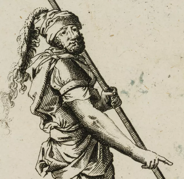 Nach ROSA (*1615), Stehender Krieger Stab, um 1657, Rad. Barock Militär 3