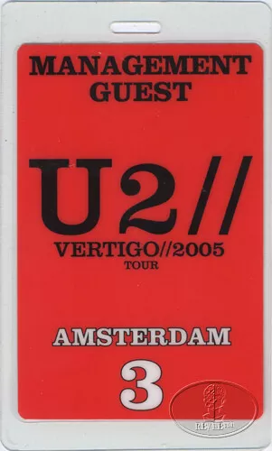 U2 2005 Vertigo Tour Laminated Backstage Pass Amsterdam