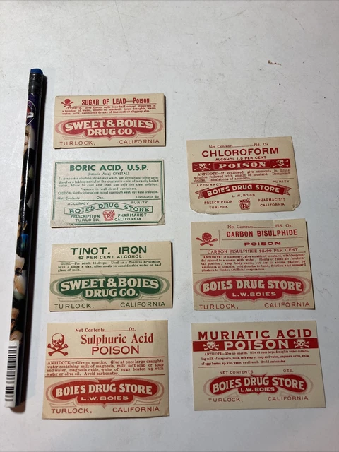 Turlock, CA Panel Bottle Labels Poison Drug Acid Labels