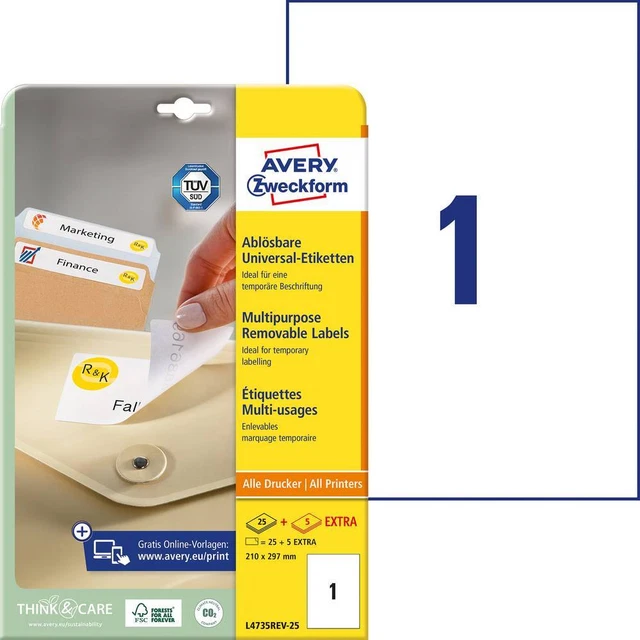 Etiquette universelles Avery-Zweckform L4735REV-25 210 x 297 mm papier blanc 30