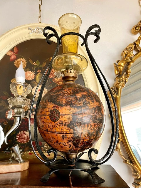 Lampada A Petrolio Con 2 Stoppini - Lanterna In Vetro E Metallo, 33 Cm, Per Interni Ed Emergenze, Stile Vintage