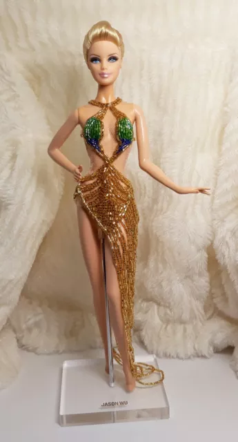 Ooak Gold Beads Evening Gown Dress Outfit Fits Silkstone Barbie FR Doll Handmade