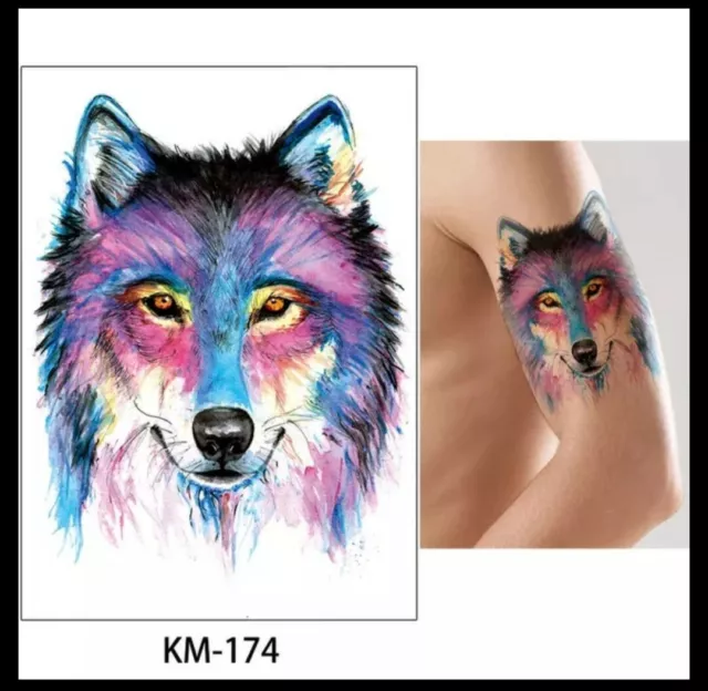 LARGE WOLF Temporary Tattoo 🇬🇧 UK A5 Mens Womens Body Art Arm Tattoos Wolves