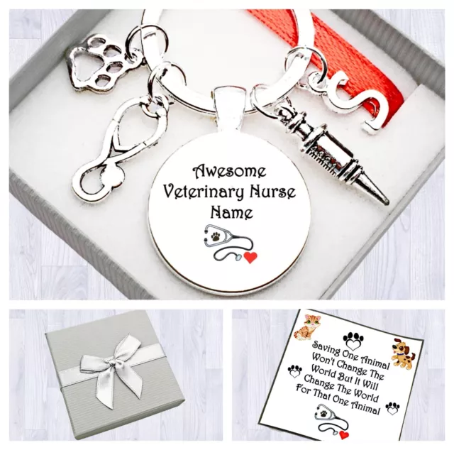 Veterinary Nurse Gift.  Personalised. Keyring. Graduation. Leaving. Birthday.