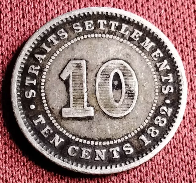 1882 Straits Settlements 10 Cents Silver Queen Victoria Coin