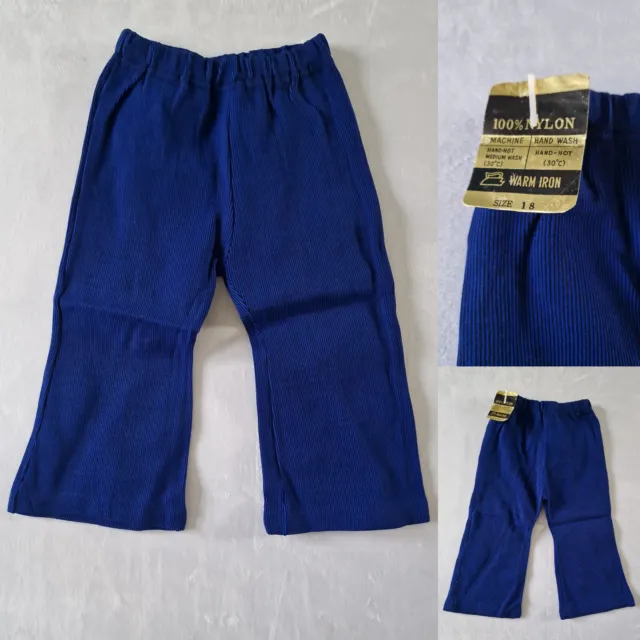 Pantaloni svasati vintage bambini -9-12 mesi - nylon a righe blu anni 70 deadstock KB30