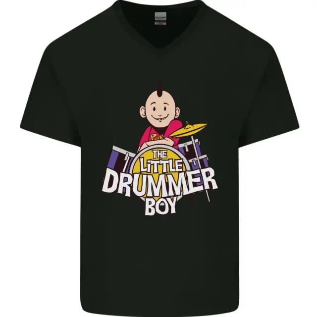 T-shirt da uomo collo a V cotone The Little Drummer Boy divertente batteria