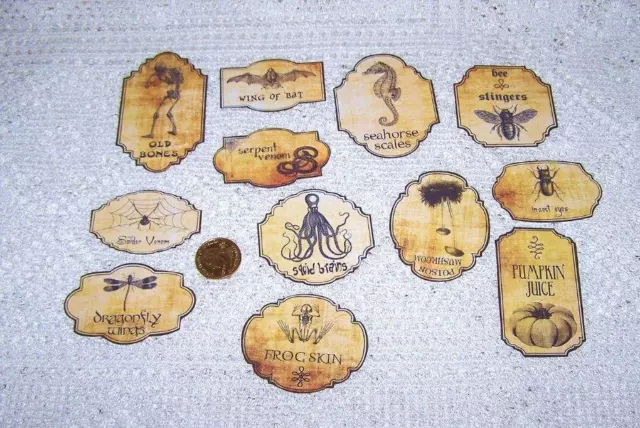 12~Halloween~Vintage~Potion~Bottle~Label~Fussy Cut~Linen Cardstock~Stickers