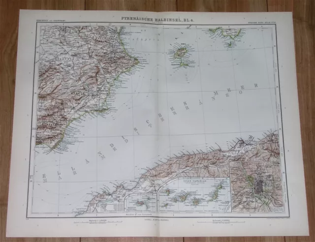 1905 Original Antique Map Of Spain Murcia Alicante Madrid Ibiza Canary Islands