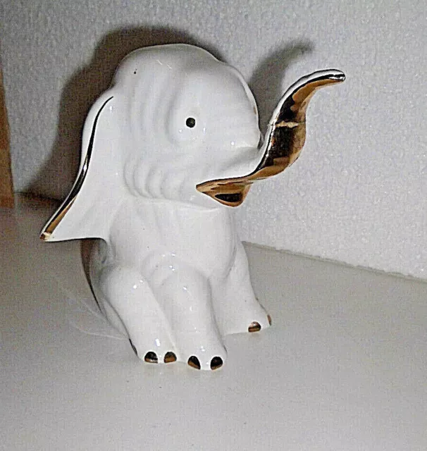 Elefant Porzellan-Keramik Deko Figuren weiß-gold H.14,0cm Tierfigur sitzend