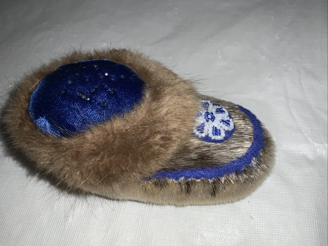 "Cojín alfiler tribal estilo esquimal inuit borde de piel real 3""x5"""