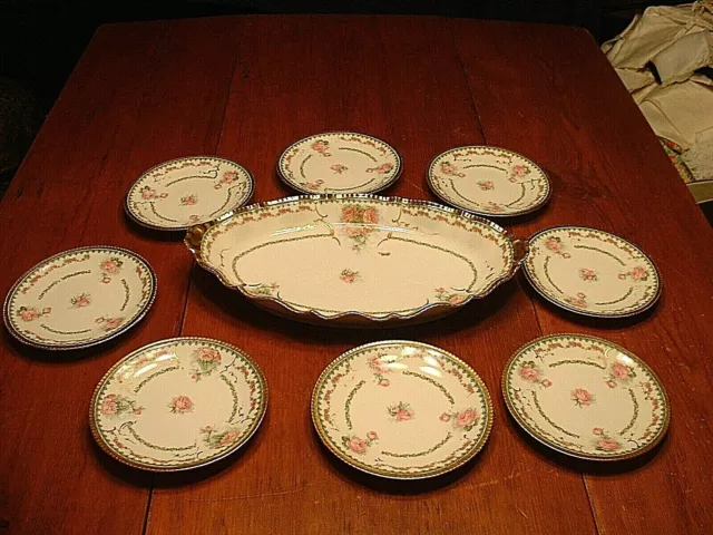 Gorgeous Antique 9 Piece Emiel Coiffe Limoges France Ice Cream Set