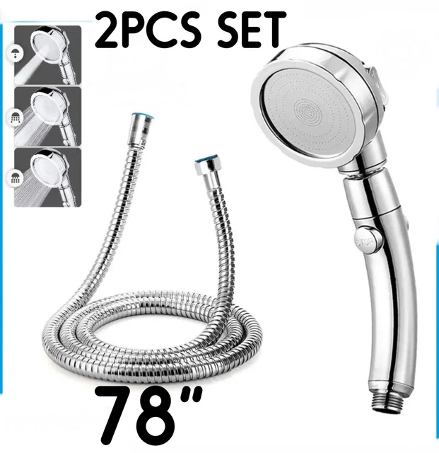 3 SPRAY SETTINGS HighPressure Handheld Shower Head Detach & Hose for