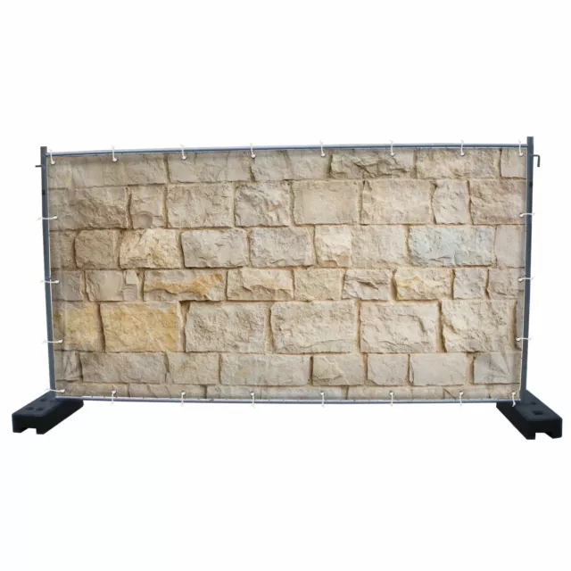 340 x 173 cm | Steinwand Bauzaunbanner, Garten, Sichtschutz (1629)