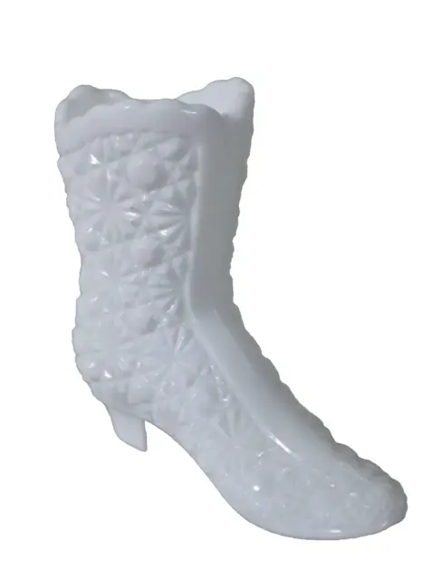 Fenton High Boot ~ White Milk Glass Daisy & Button *21