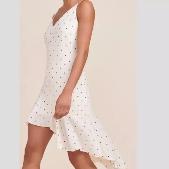 BB Dakota Andie Ivory Red Polka Dot High Low Dress Size 2