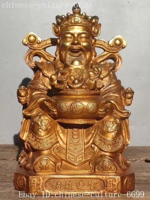 Chinese Folk Classical Bronze Gilt Money God of wealth plutus Buddha Statue