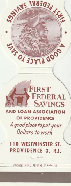 Vintage Matchbook Cover. First Federal Savings & Loan Assoc. Providence, Ri.