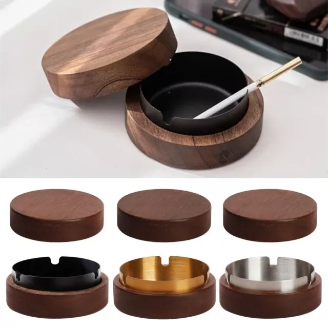 with Stainless Steel Liner Walnut Wood Ashtrays with Lid Ash Tray  Office