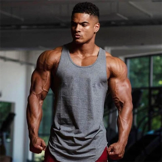 Uomo Estivo senza Maniche Cotone Canotta Palestra Abbigliamento Bodybuilding