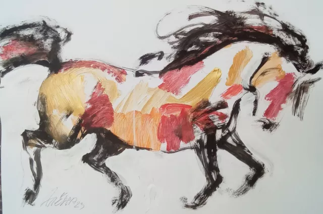 Bild " Pferd "  Papier 44x63cm Acryl  Original 