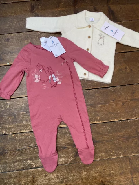 Peter Rabbit Baby Girls Bundle 0-3 Months M&S Cardigan TU Bodysuit New With Tags
