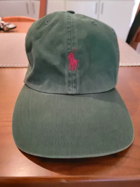 Polo Hat Men Strap Back Pony Ralph Lauren Spell Out Distress One Size Worn Cap