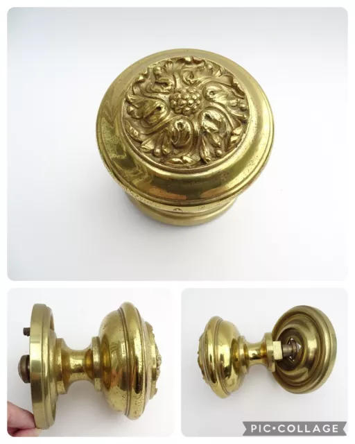 Antique Solid Brass Foliate Leaf Front  Door Knob Handle Pull Large Heavy 4”